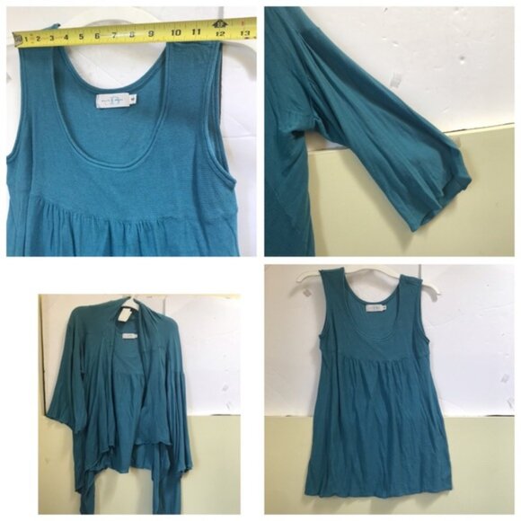 Alice Blue NEW Twin Set Open Cardigan Lightweight Drapey Tank Top Cotton Knit M - Picture 14 of 16